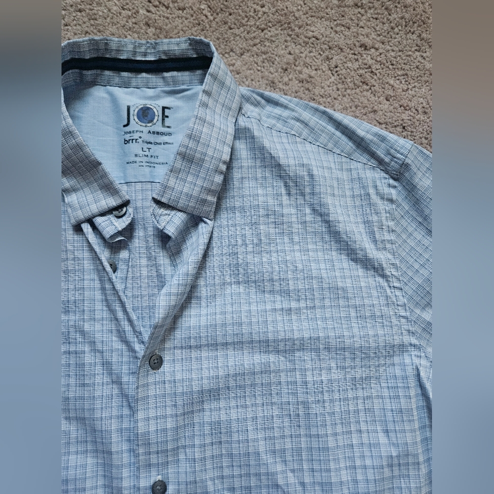 JOE Joseph Abboud LT Shirt Triple Chill Brrr Stretch Plaid Button Down Blue